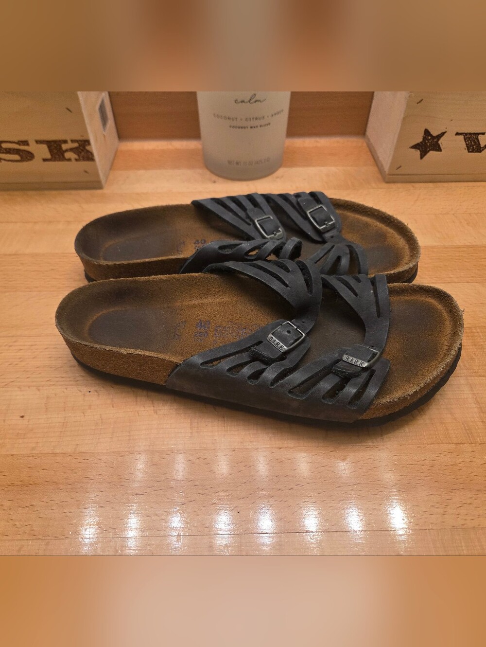 Birkenstock Granada Sandals Black Leather Soft-footbed Size 40